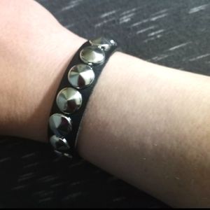Black Faux Leather Studded Bracelet Band NEW in package Adjustable Emo Goth 90s